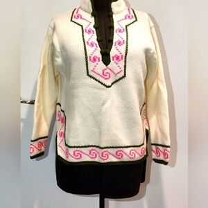 Retro Donn Kenny 100% Virgin Acrylic Boho Sweater Pink and Green Casual Sweater